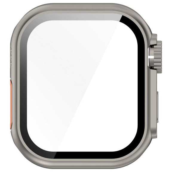 For Apple Watch Series 9/8/7 41mm Change to Ultra 49mm Tempered Film Integrated PC Button Watch Case(Titanium Steel Color)