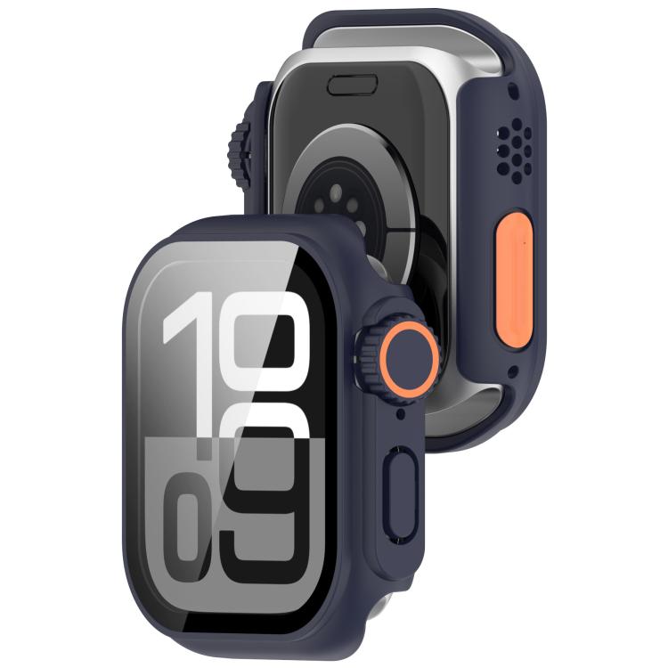 For Apple Watch Series 9/8/7 41mm Change to Ultra 49mm Tempered Film Integrated PC Button Watch Case(Midnight Blue)