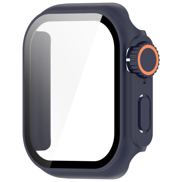 For Apple Watch Series 9/8/7 41mm Change to Ultra 49mm Tempered Film Integrated PC Button Watch Case(Midnight Blue)