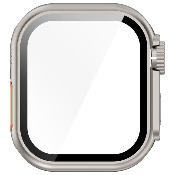 For Apple Watch Series 9/8/7 41mm Change to Ultra 49mm Tempered Film Integrated PC Button Watch Case(Starlight)