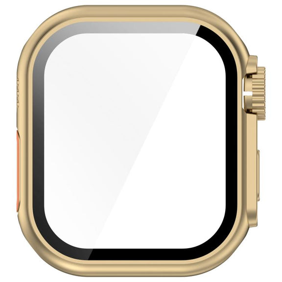 For Apple Watch Series 6/5/4/SE/SE2 40mm Change to Ultra 49mm Tempered Film Integrated PC Button Watch Case(Champagne Gold)