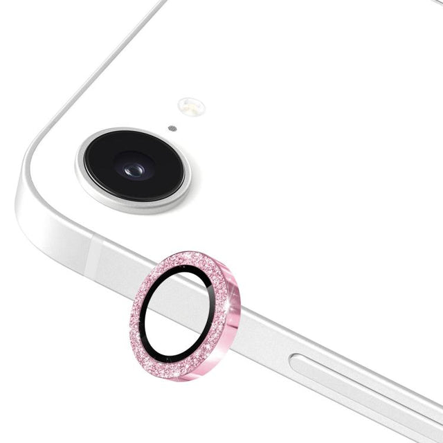 For iPhone 16e ENKAY Hat-Prince Glitter Rear Camera Lens Aluminium Alloy Ring Tempered Glass Film(Pink)