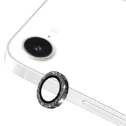 For iPhone 16e ENKAY Hat-Prince Glitter Rear Camera Lens Aluminium Alloy Ring Tempered Glass Film(Black)