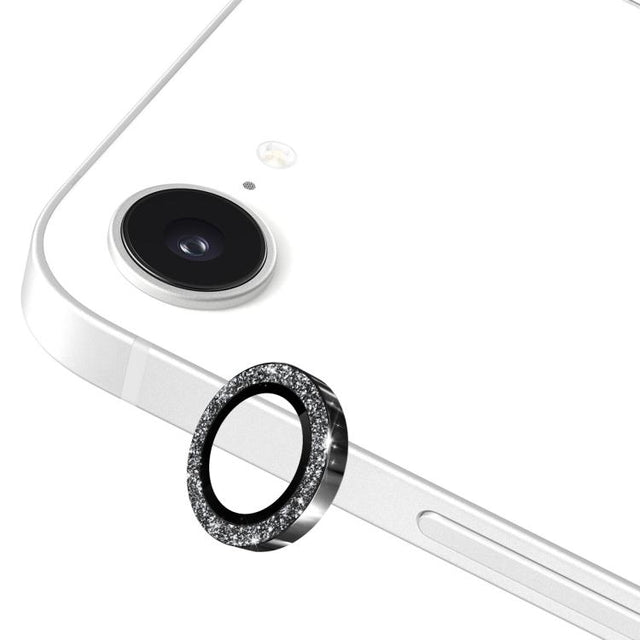 For iPhone 16e ENKAY Hat-Prince Glitter Rear Camera Lens Aluminium Alloy Ring Tempered Glass Film(Black)