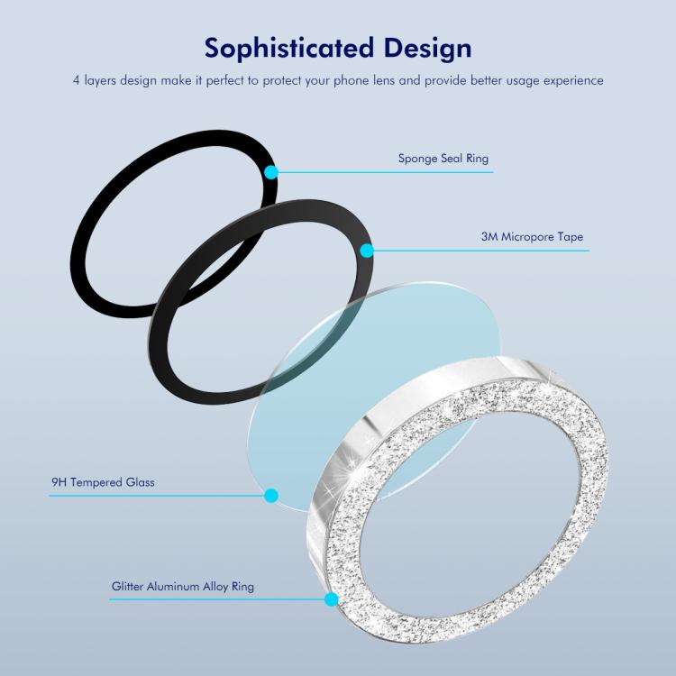 For iPhone 16e ENKAY Hat-Prince Glitter Rear Camera Lens Aluminium Alloy Ring Tempered Glass Film(Silver) - free shipping - PMc TechLife - Order now!