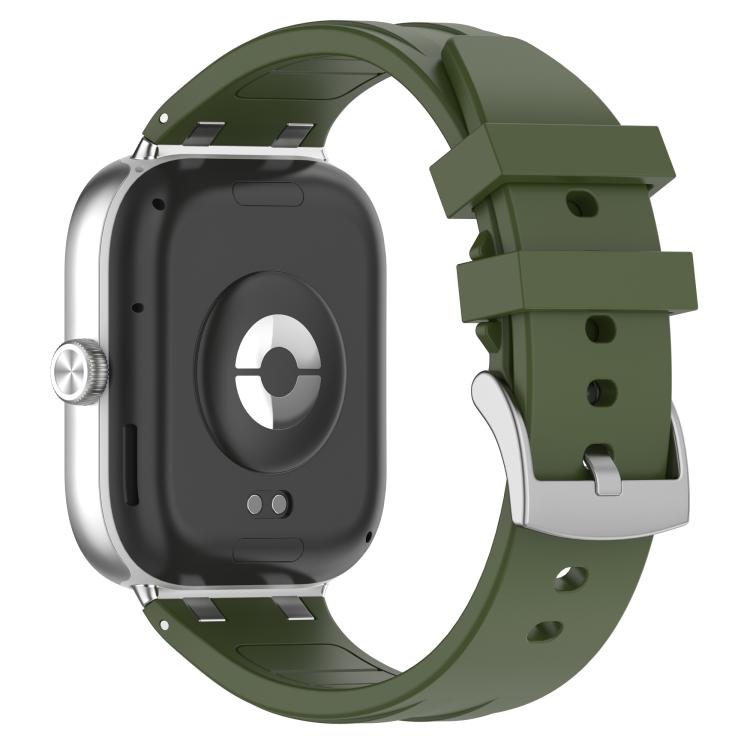 For Redmi Watch 5 / Xiaomi Smart Band 9 Pro Silver Metal Connector Silicone Watch Band(Olive Green)