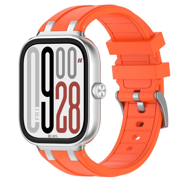 For Redmi Watch 5 / Xiaomi Smart Band 9 Pro Silver Metal Connector Silicone Watch Band(Orange) - free shipping - PMC TechLife - Order now!