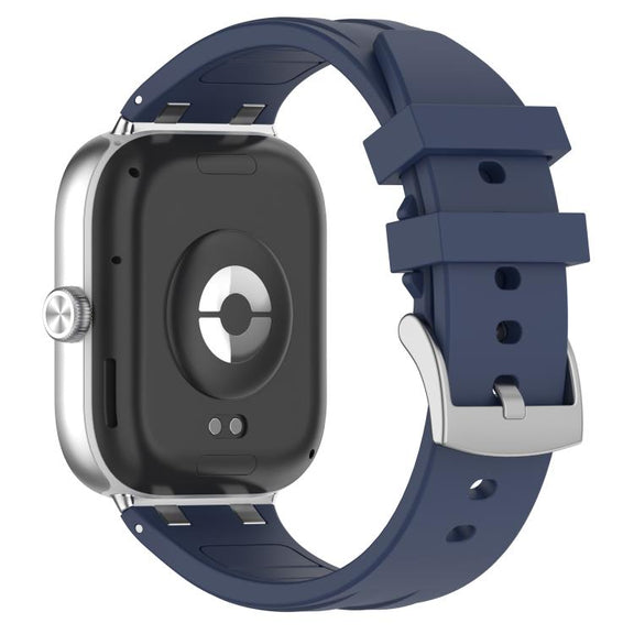For Redmi Watch 5 / Xiaomi Smart Band 9 Pro Silver Metal Connector Silicone Watch Band(Navy Blue)
