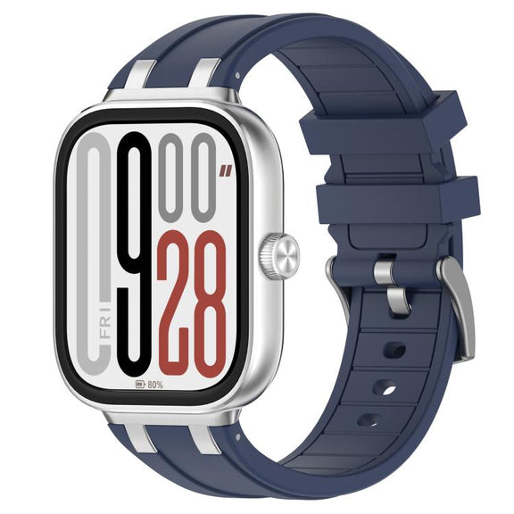 For Redmi Watch 5 / Xiaomi Smart Band 9 Pro Silver Metal Connector Silicone Watch Band(Navy Blue)