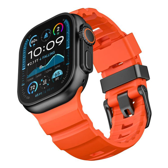For Apple Watch 46mm / 49mm / 45mm / 44mm Black Buckle Field Path Fluororubber Watch Band(Orange)