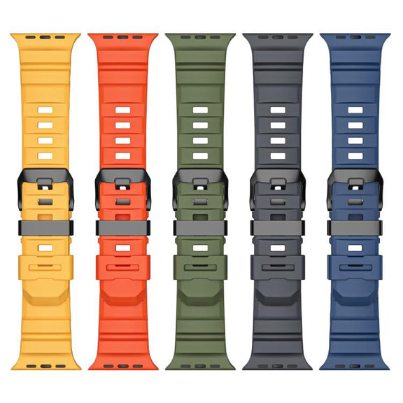 For Apple Watch 46mm / 49mm / 45mm / 44mm Black Buckle Field Path Fluororubber Watch Band(Orange)
