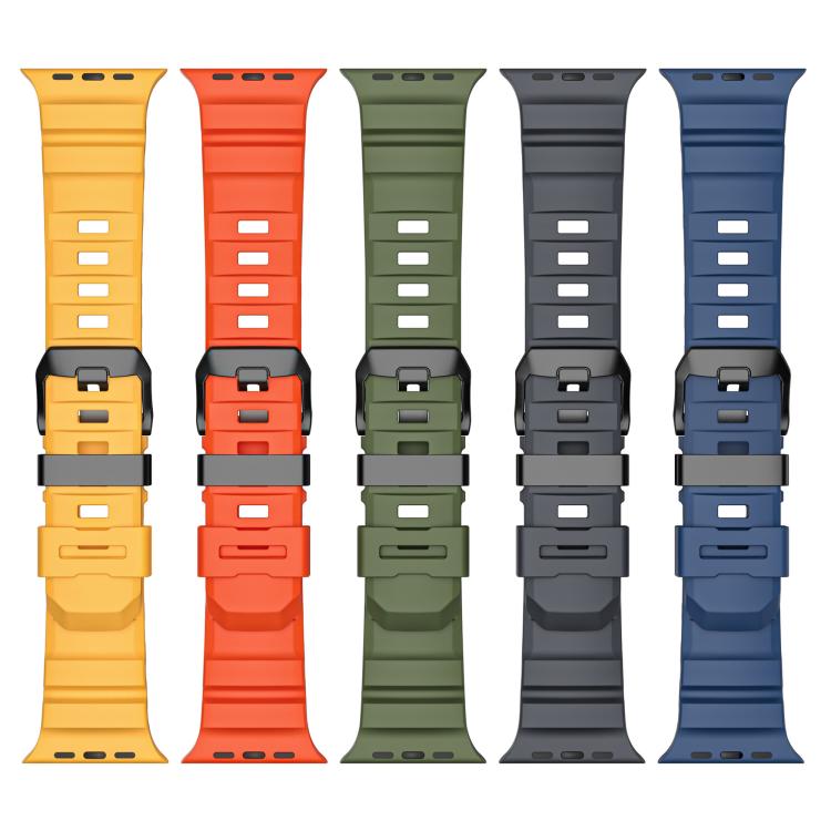 For Apple Watch 46mm / 49mm / 45mm / 44mm Black Buckle Field Path Fluororubber Watch Band(Orange)