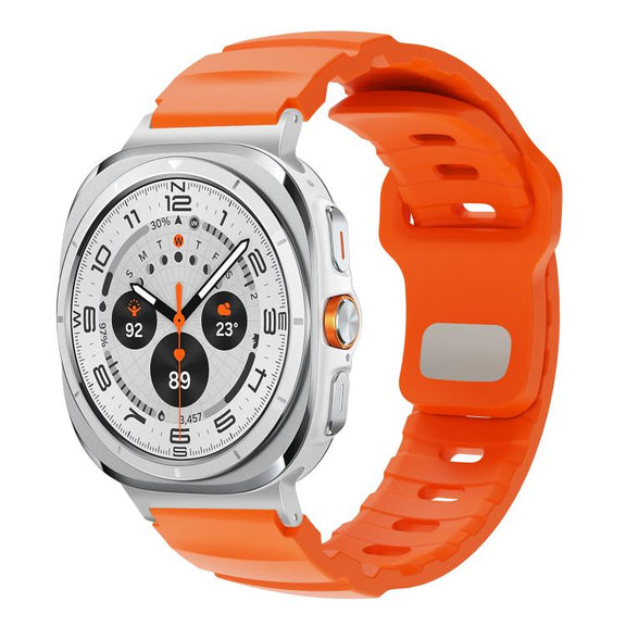 For Samsung Galaxy Watch Ultra 47mm Silver Connector Reverse Buckle Fluororubber Watch Band(Orange)