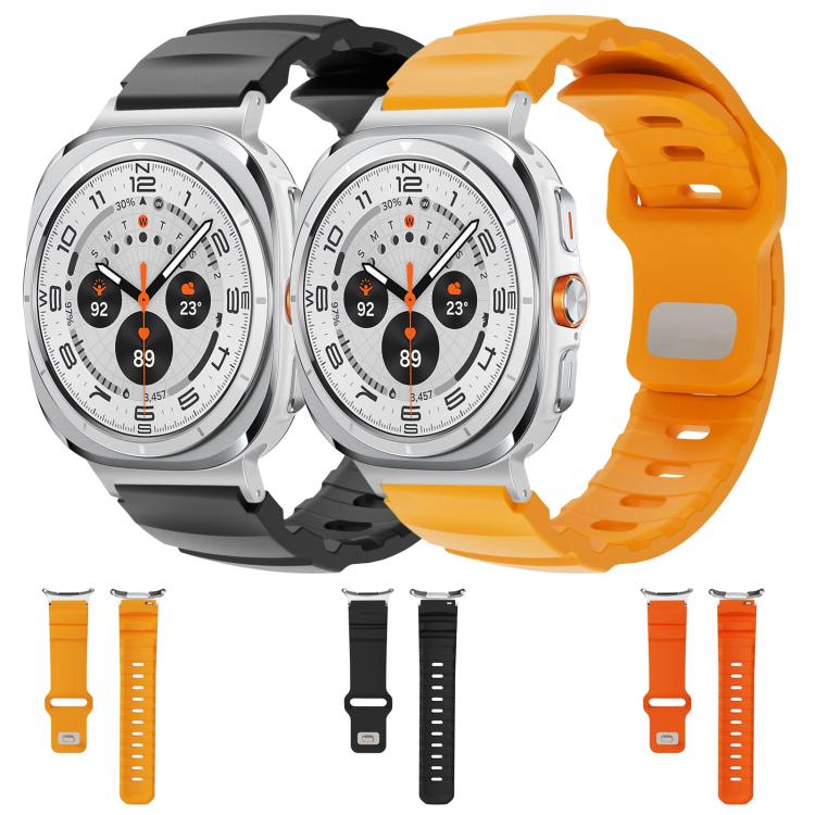 For Samsung Galaxy Watch Ultra 47mm Silver Connector Reverse Buckle Fluororubber Watch Band(Orange)
