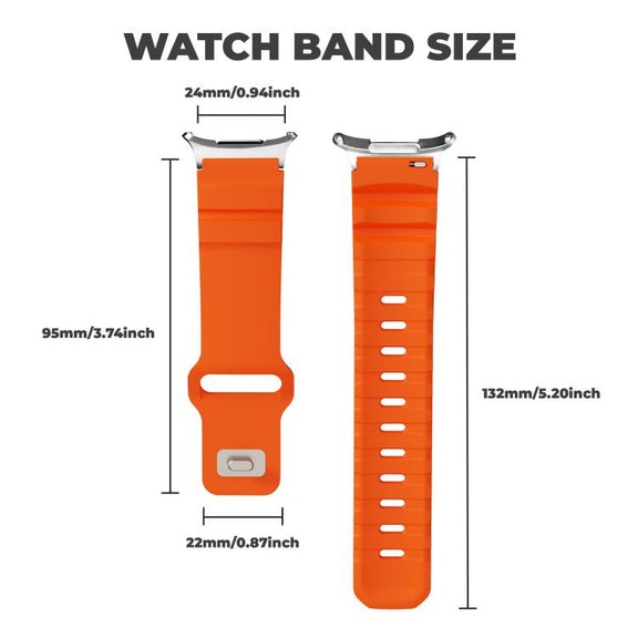 For Samsung Galaxy Watch Ultra 47mm Silver Connector Reverse Buckle Fluororubber Watch Band(Orange)