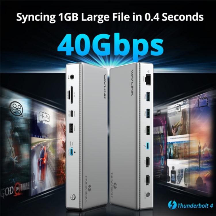 WAVLINK UTD45 96W Charging 8K / 4K Display Thunderbolt 4 Docking Station 13-in-1 Hub(EU Plug) - free shipping - PMc TechLife - Order now!