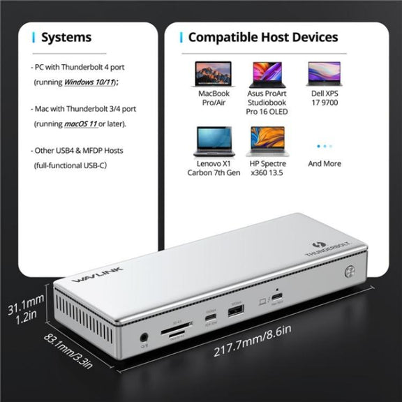 WAVLINK UTD45 96W Charging 8K / 4K Display Thunderbolt 4 Docking Station 13-in-1 Hub(UK Plug)