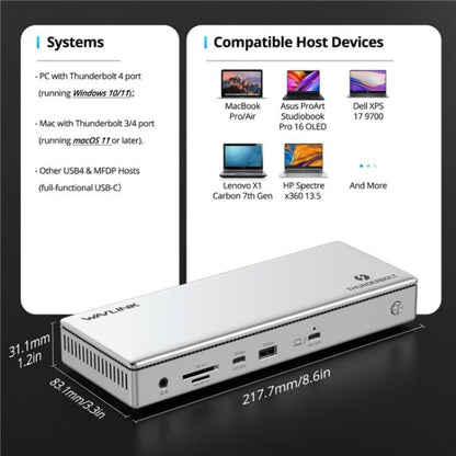 WAVLINK UTD45 96W Charging 8K / 4K Display Thunderbolt 4 Docking Station 13-in-1 Hub(US Plug) - free shipping - PMC Jewellery - Order now!
