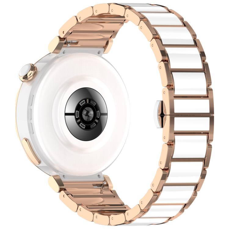 18mm Zinc Alloy Butterfly Buckle Ceramic White Metal Watch Band(Rose Gold+White)