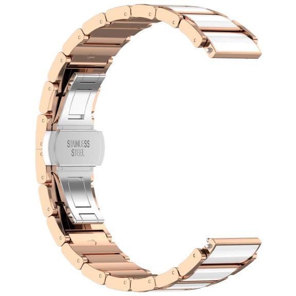 18mm Zinc Alloy Butterfly Buckle Ceramic White Metal Watch Band(Rose Gold+White)