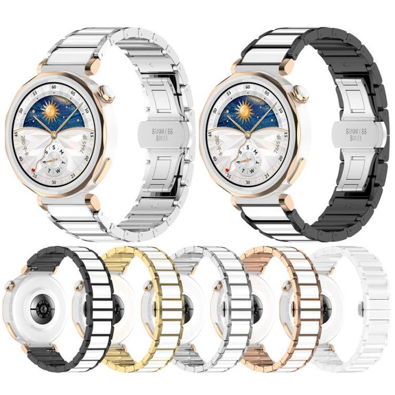 18mm Zinc Alloy Butterfly Buckle Ceramic White Metal Watch Band(Gold+White)