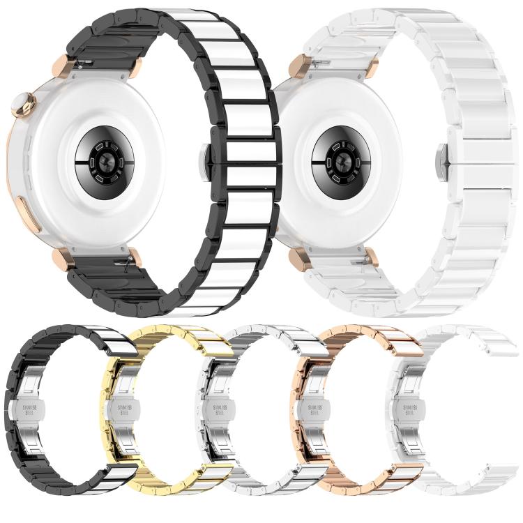 18mm Zinc Alloy Butterfly Buckle Ceramic White Metal Watch Band(Gold+White)