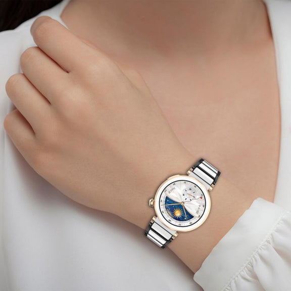 18mm Zinc Alloy Butterfly Buckle Ceramic White Metal Watch Band(Gold+White)