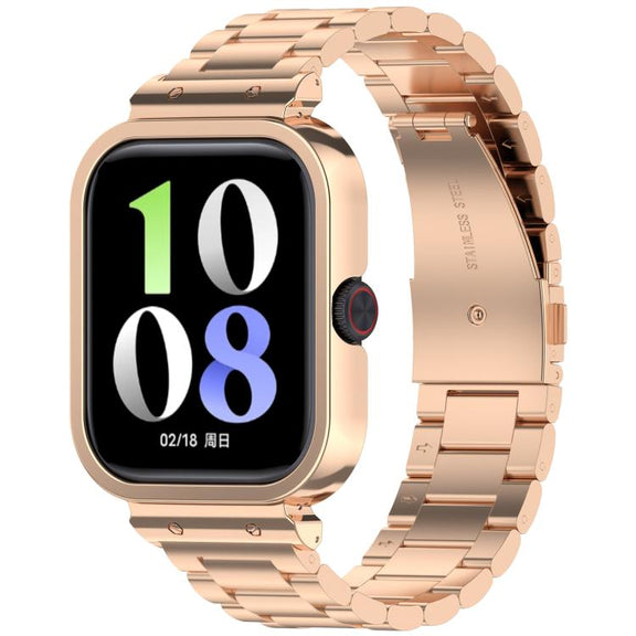 For vivo Watch GT Watch Frame Integrated Three Beads Stainless Steel Watch Band(Rose Gold)