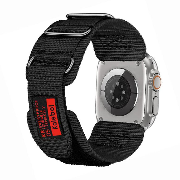 For Apple Watch 42mm / 41mm / 40mm / 38mm Kalebol Hook and Tri-Loop Nylon Watch Band(Black)