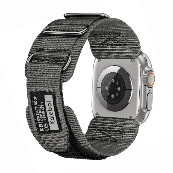 For Apple Watch 46mm / 49mm / 45mm / 44mm Kalebol Hook and Tri-Loop Nylon Watch Band(Silver)