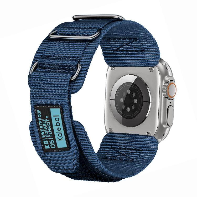 For Apple Watch 46mm / 49mm / 45mm / 44mm Kalebol Hook and Tri-Loop Nylon Watch Band(Blue) - free shipping - PMc TechLife - Order now!