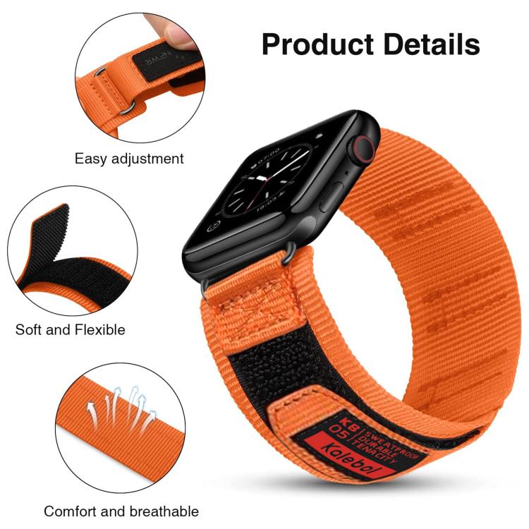 For Apple Watch 46mm / 49mm / 45mm / 44mm Kalebol Hook and Tri-Loop Nylon Watch Band(Orange) - free shipping - PMc TechLife - Order now!