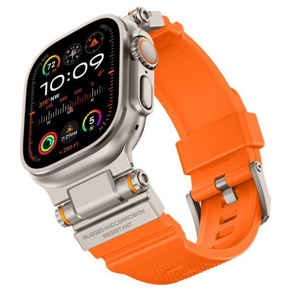 For Apple Watch 42 / 44 / 45 / 46 / 49mm Metal Connector Explorer Silicone Watch Band(Titanium Orange)