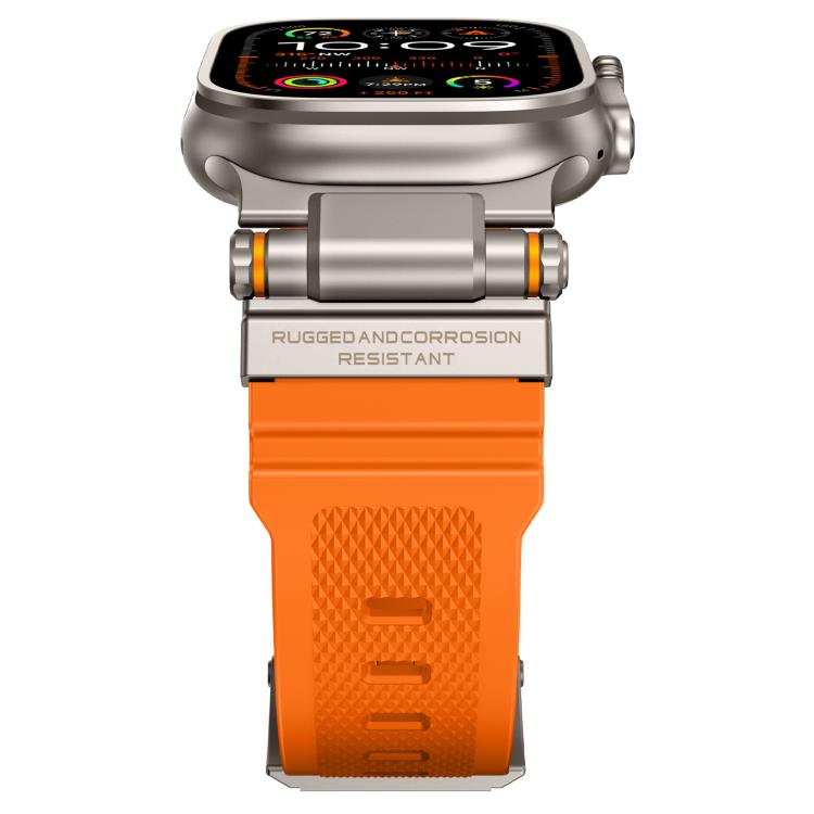 For Apple Watch 42 / 44 / 45 / 46 / 49mm Metal Connector Explorer Silicone Watch Band(Titanium Orange)