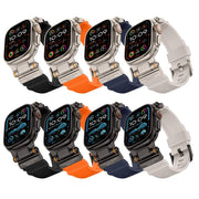 For Apple Watch 42 / 44 / 45 / 46 / 49mm Metal Connector Explorer Silicone Watch Band(Titanium Orange)