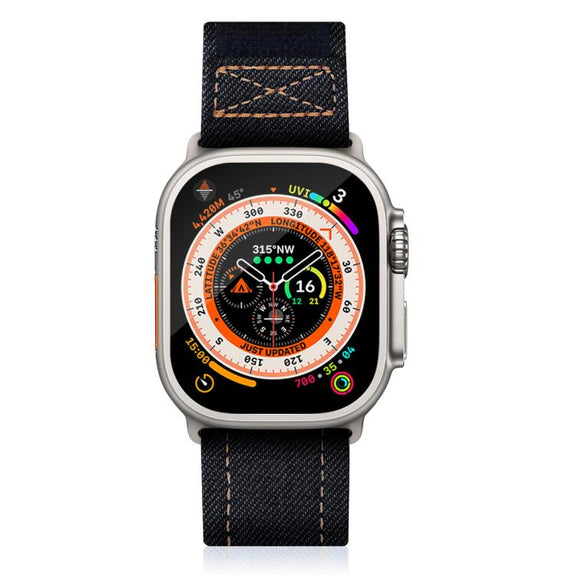 For Apple Watch 42mm / 41mm / 40mm / 38mm Kalebol Cool Denim Nylon Hook and Loop Fastener Watch Band(Black)