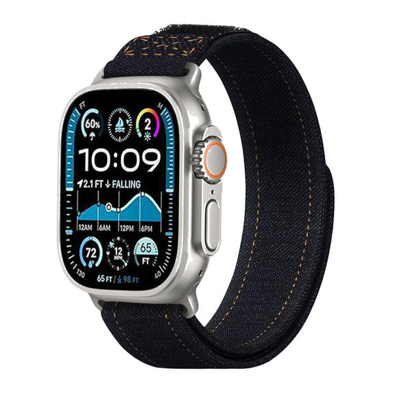 For Apple Watch 46mm / 49mm / 45mm / 44mm Kalebol Cool Denim Nylon Hook and Loop Fastener Watch Band(Black)