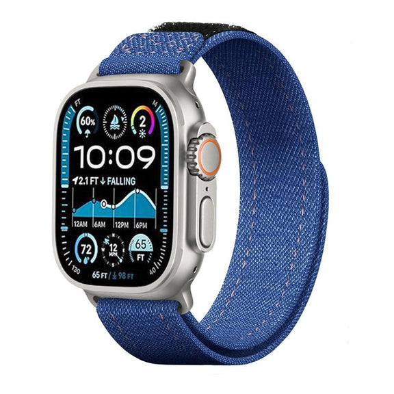For Apple Watch 46mm / 49mm / 45mm / 44mm Kalebol Cool Denim Nylon Hook and Loop Fastener Watch Band(Blue)