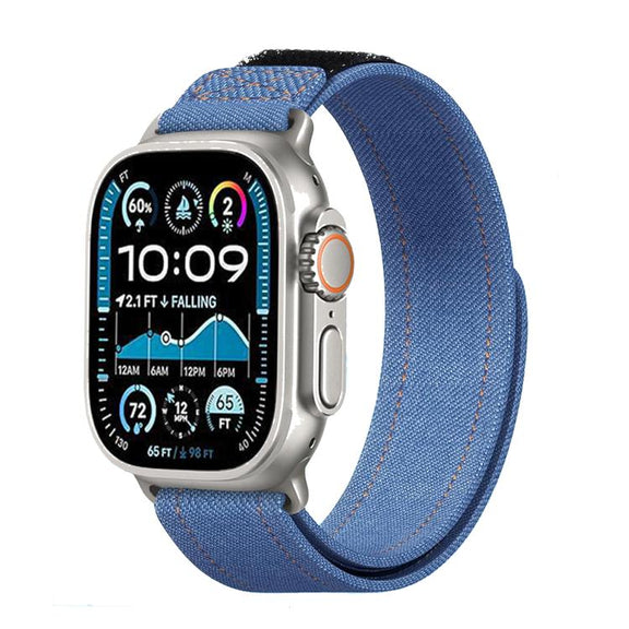 For Apple Watch 46mm / 49mm / 45mm / 44mm Kalebol Cool Denim Nylon Hook and Loop Fastener Watch Band(Dark Blue)