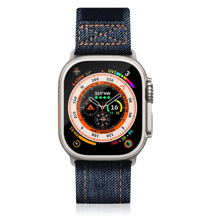 For Apple Watch 46mm / 49mm / 45mm / 44mm Kalebol Cool Denim Nylon Hook and Loop Fastener Watch Band(Gray)