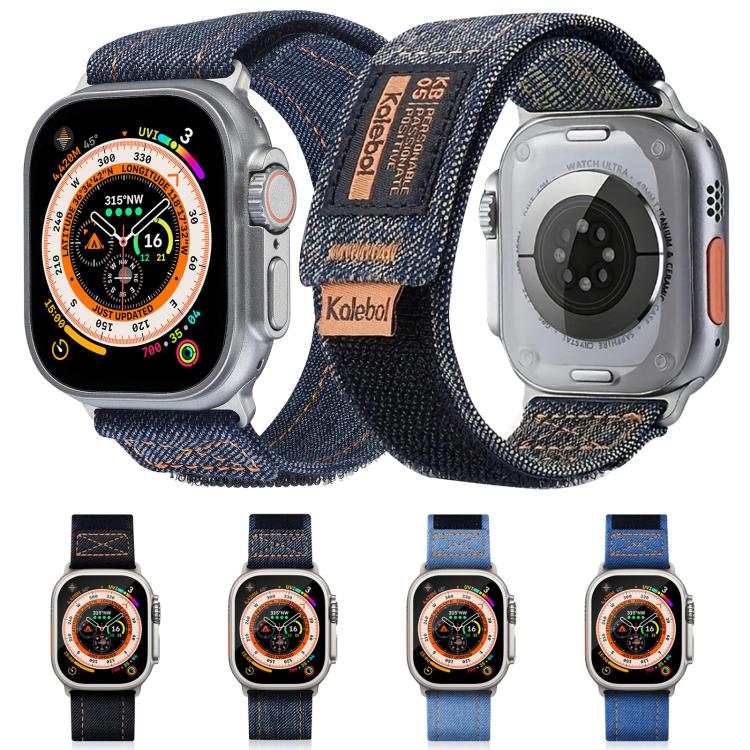 For Apple Watch 46mm / 49mm / 45mm / 44mm Kalebol Cool Denim Nylon Hook and Loop Fastener Watch Band(Blue)