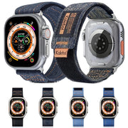 For Apple Watch 46mm / 49mm / 45mm / 44mm Kalebol Cool Denim Nylon Hook and Loop Fastener Watch Band(Dark Blue)