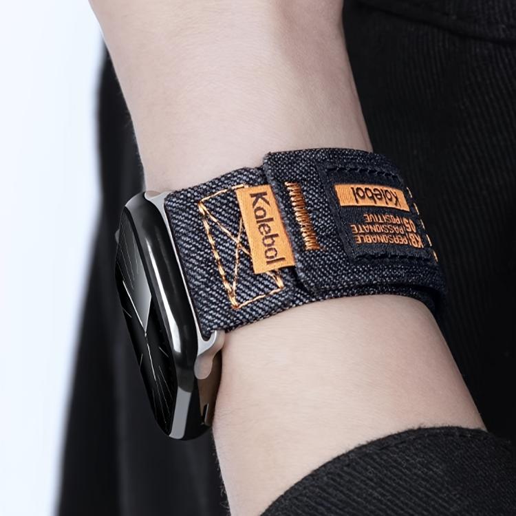 For Apple Watch 42mm / 41mm / 40mm / 38mm Kalebol Cool Denim Nylon Hook and Loop Fastener Watch Band(Dark Blue)