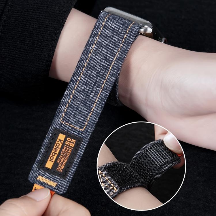 For Apple Watch 42mm / 41mm / 40mm / 38mm Kalebol Cool Denim Nylon Hook and Loop Fastener Watch Band(Blue) - free shipping - PMC TechLife - Order now!