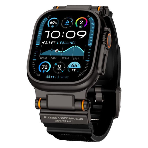 For Apple Watch 46mm / 49mm / 45mm / 44mm Kalebol Outdoor Explorer Metal Connector TPU Watch Band(Black)