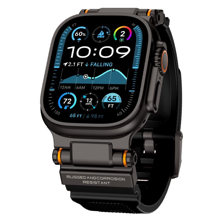 For Apple Watch 46mm / 49mm / 45mm / 44mm Kalebol Outdoor Explorer Metal Connector TPU Watch Band(Black)