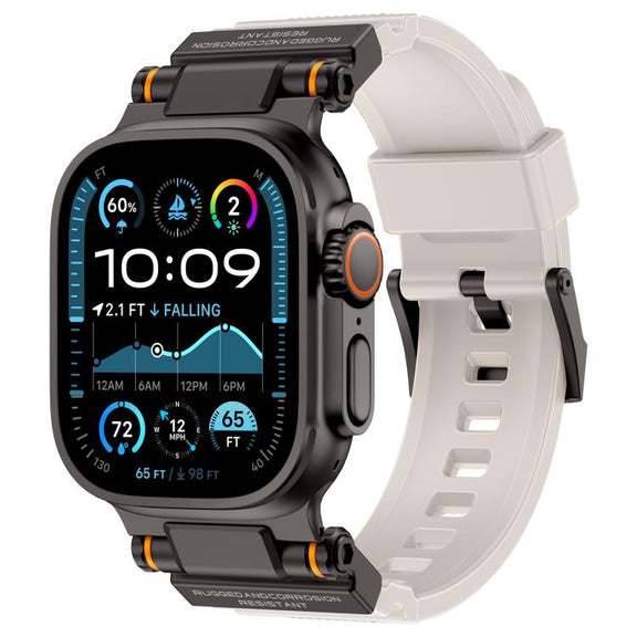 For Apple Watch 46mm / 49mm / 45mm / 44mm Kalebol Outdoor Explorer Metal Connector TPU Watch Band(Black Starlight)