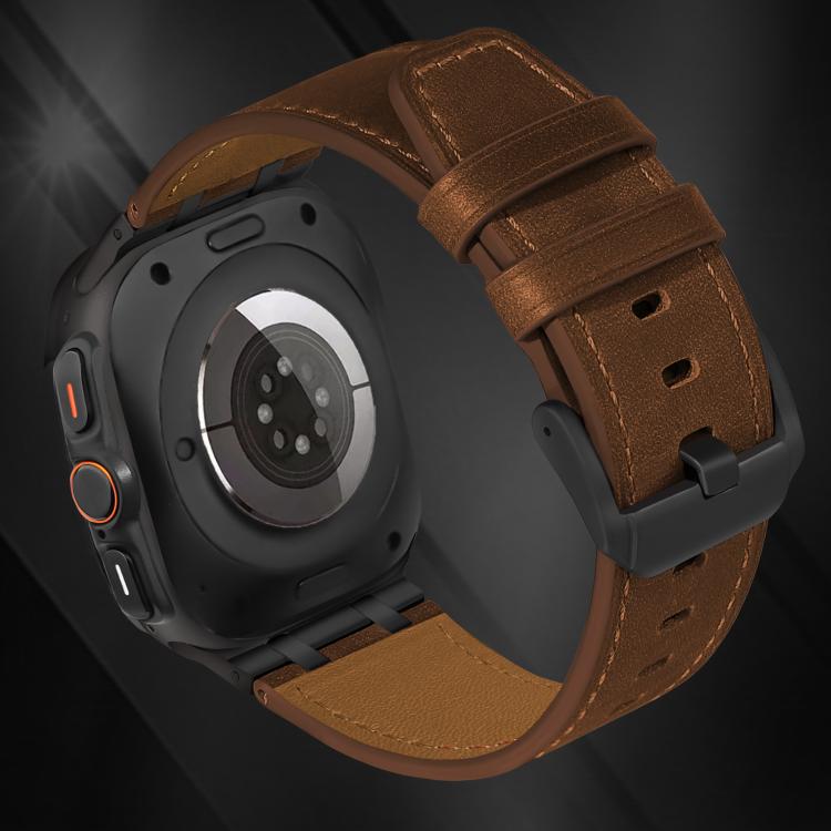 For Samsung Galaxy Watch Ultra 47mm Crazy Horse Leather Watch Band(Black Brown+Black Buckle)