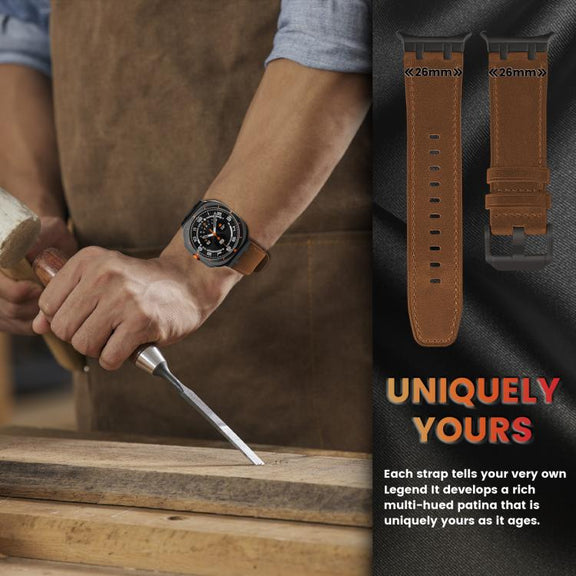 For Samsung Galaxy Watch Ultra 47mm Crazy Horse Leather Watch Band(Black Brown+Black Buckle)