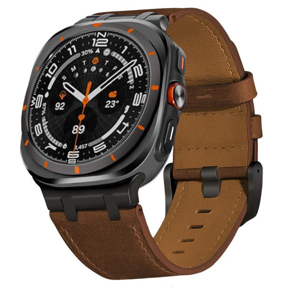 For Samsung Galaxy Watch Ultra 47mm Crazy Horse Leather Watch Band(Black Brown+Black Buckle)